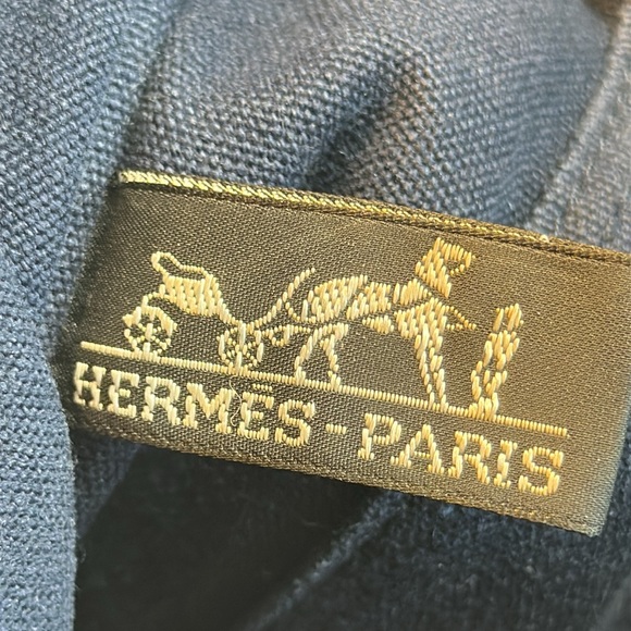 Hermes Vintage Heavy Canvas Tote Navy w/White Stitching Unisex Holds Laptop - Picture 9 of 14